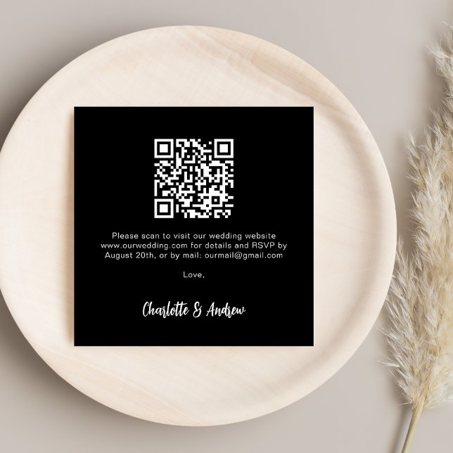 Tarjeta De Recepción RSVP de boda de código QR blanco negro (Subido por el creador)