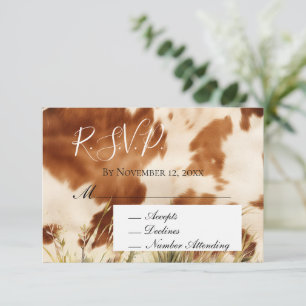 Tarjeta De Recepción RSVP de boda de cuero de vaca crema marrón