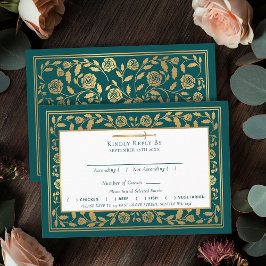 Tarjeta De Recepción RSVP de Boda de Espada Medieval verde azulada