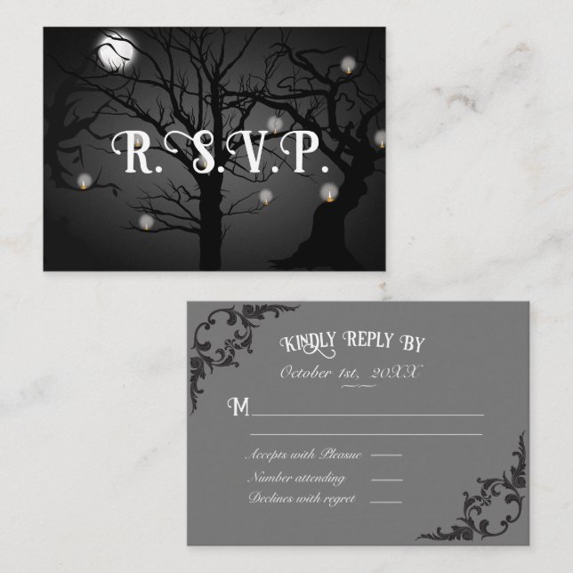 Tarjeta De Recepción RSVP de boda de Gótico negro (Anverso / Reverso)