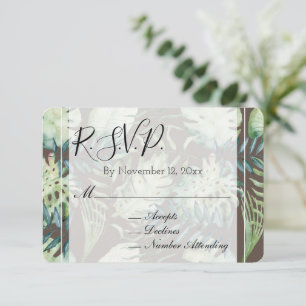 Tarjeta De Recepción RSVP de boda de hojas verdes tropicales menta marr