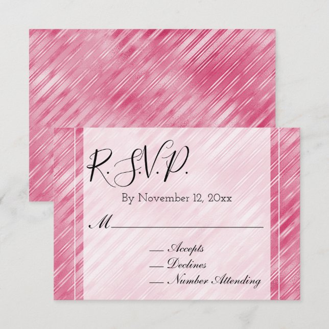 Tarjeta De Recepción RSVP de boda de rayas rosa glamorosas Cool (Anverso / Reverso)