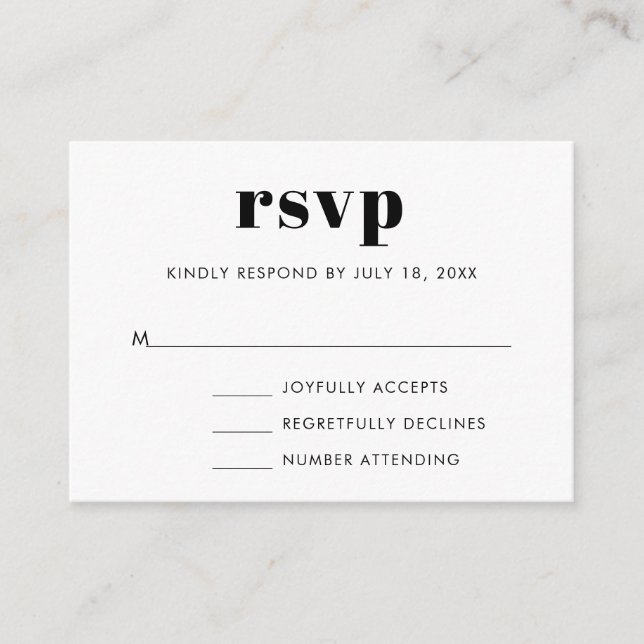 Tarjeta De Recepción RSVP de boda de serio en negrita simple (Anverso)