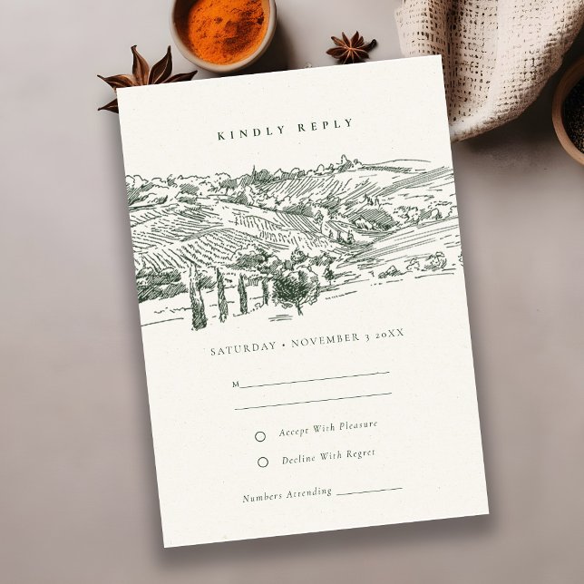 Tarjeta De Recepción RSVP de boda de viñedo bosquejo montañoso de Winer (Subido por el creador)