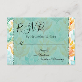 Tarjeta De Recepción RSVP de boda floral abstracto de naranja turquesa