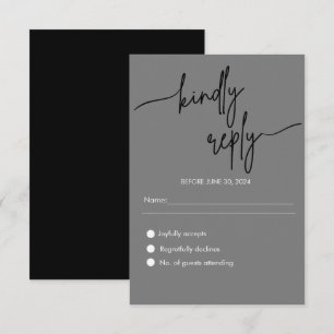Tarjeta De Recepción RSVP de boda minimalista moderna en negro y gris
