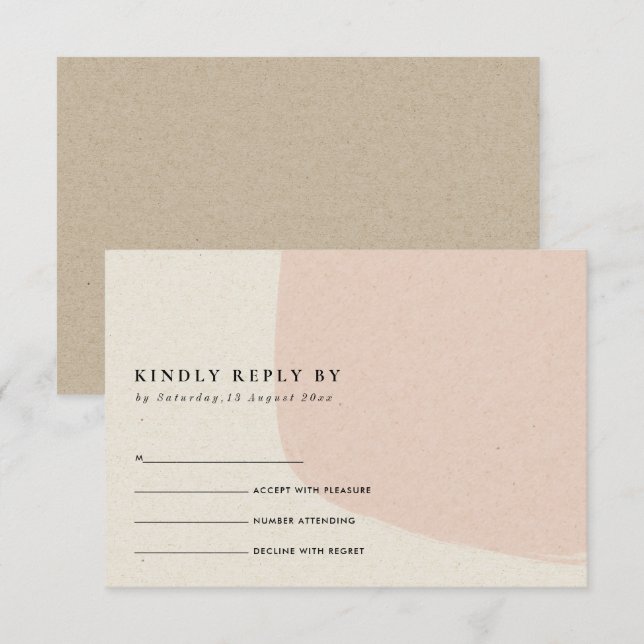 TARJETA DE RECEPCIÓN RSVP DE BODA MODERNA ABSTRACTA BLANDA RUBOR PINK K (Anverso / Reverso)