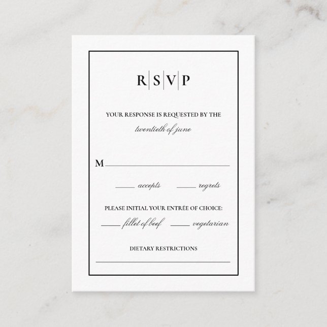 Tarjeta De Recepción RSVP de boda monográfica clásica (Anverso)