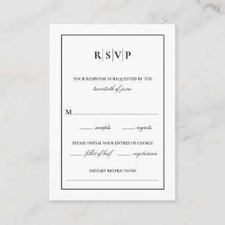 Tarjeta De Recepción RSVP de boda monográfica clásica