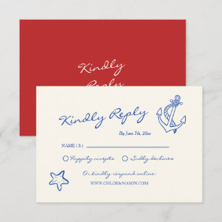 Tarjeta De Recepción RSVP de boda náutica de mano dibujada