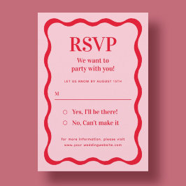 Tarjeta De Recepción RSVP de boda Retro Rosa y Ola Roja