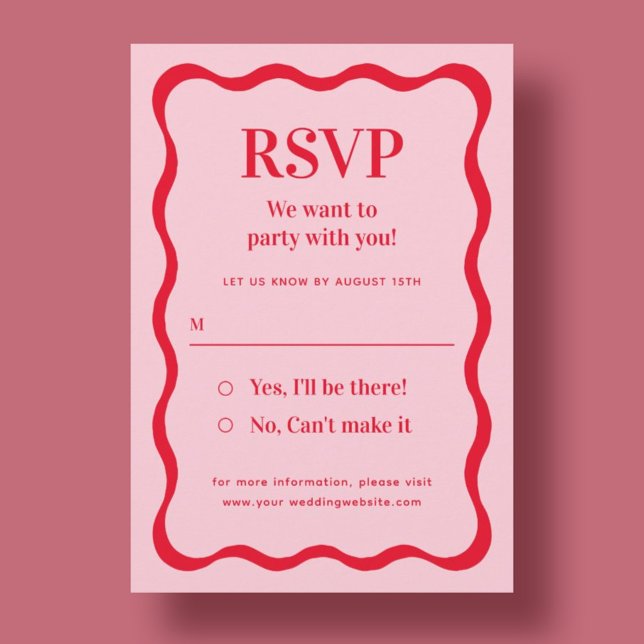 Tarjeta De Recepción RSVP de boda Retro Rosa y Ola Roja (Subido por el creador)
