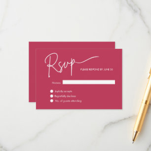 Tarjeta De Recepción RSVP de boda rojo magenta minimalista moderno