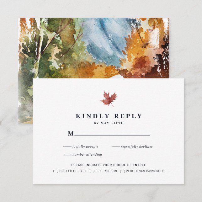 Tarjeta De Recepción RSVP de boda rusa de otoño | Caída de acuarela (Anverso / Reverso)