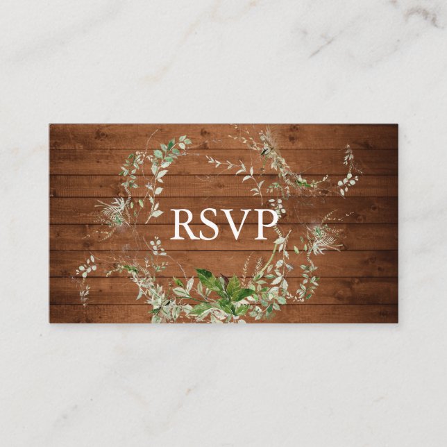 Tarjeta De Recepción RSVP de boda rústica de vegetación (Anverso)