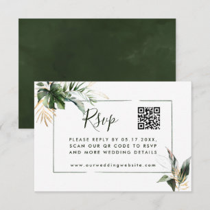 Tarjeta De Recepción RSVP de boda verde con código QR
