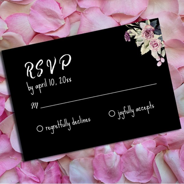 Tarjeta De Recepción RSVP de boda vestido negro rosa acuarela (Subido por el creador)
