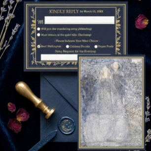 Tarjeta De Recepción RSVP de Boda Vintage Navy Art Nouveau Etéreo