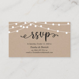 Tarjeta De Recepción RSVP de bodas, luces de cuerdas de Kraft rústicas