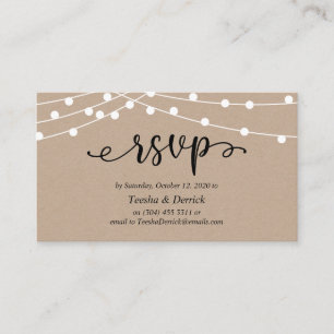 Tarjeta De Recepción RSVP de bodas, luces de cuerdas de Kraft rústicas