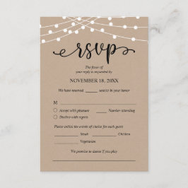 Tarjeta De Recepción RSVP de bodas, opciones de comidas, luces de caden