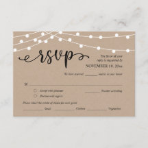 RSVP de bodas, opciones de comidas, luces de caden