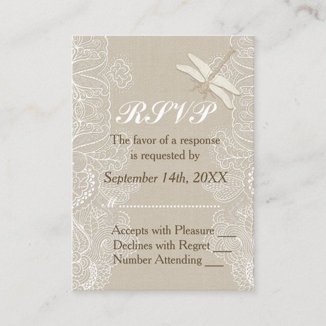 Tarjeta De Recepción RSVP de Burlap and Lace Rustic Wedding (Anverso)