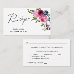 Tarjeta De Recepción RSVP de carne SM de floral floral y rosa caliente 