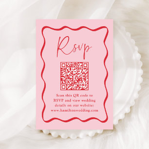 Tarjeta De Recepción RSVP de código QR del marco moderno rosado y rojo 
