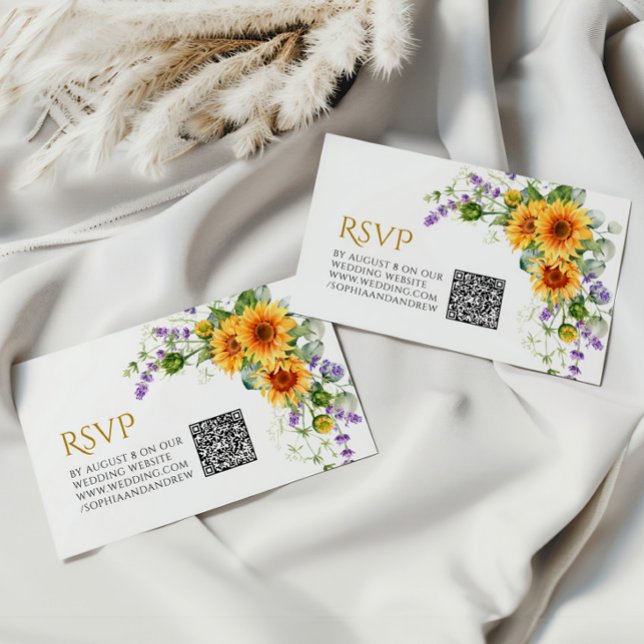Tarjeta De Recepción RSVP de código QR para Bodas Rústicos de girasoles (Subido por el creador)