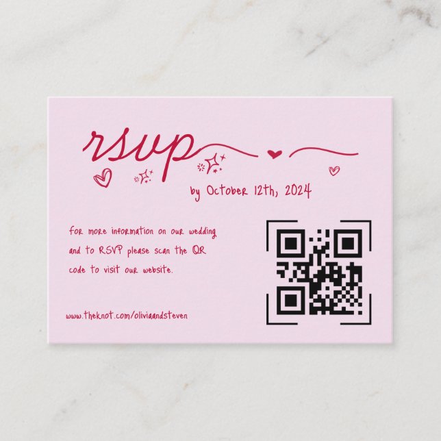 Tarjeta De Recepción RSVP de código QR quirky con escrúpulos rojos dibu (Anverso)