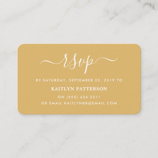 Tarjeta De Recepción RSVP de escritura simple blanca y dorada moderna (Anverso)