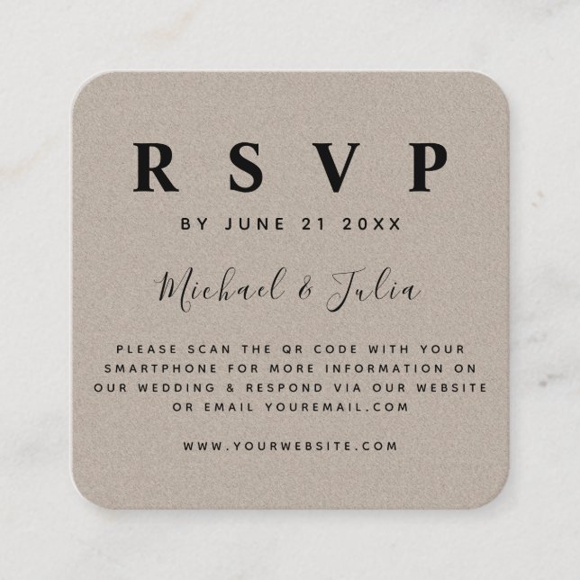 Tarjeta De Recepción RSVP de matrimonio de código QR de papel de Kraft  (Anverso)