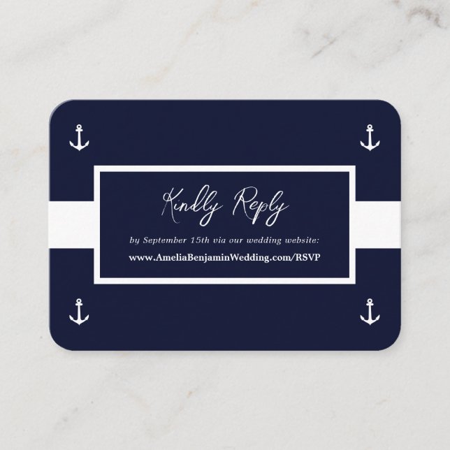 Tarjeta De Recepción RSVP de matrimonio en sitio web de Patrón Náutico  (Anverso)