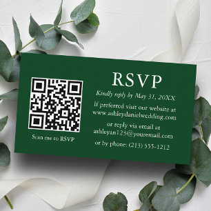 Tarjeta De Recepción RSVP de matrimonio verde simple y minimalista