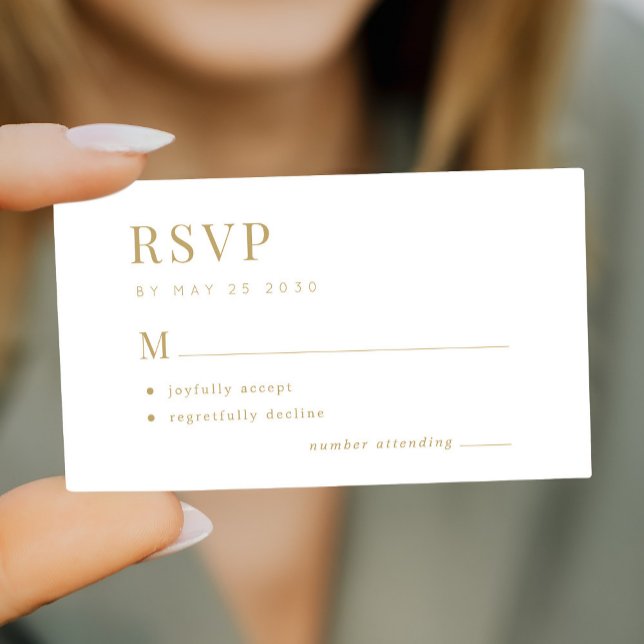 Tarjeta De Recepción RSVP de presupuesto blanco dorado boda moderno (Subido por el creador)