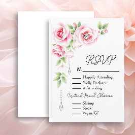 Tarjeta De Recepción RSVP de Roses rosados y Foliage verde sabio