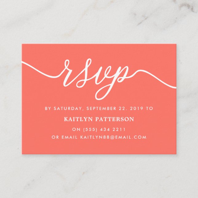 Tarjeta De Recepción RSVP de script simple de coral (Anverso)