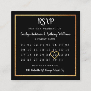 Tarjeta De Recepción RSVP del calendario de Relieves metalizados dorado