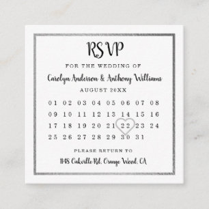 Tarjeta De Recepción RSVP del calendario de Relieves metalizados platea