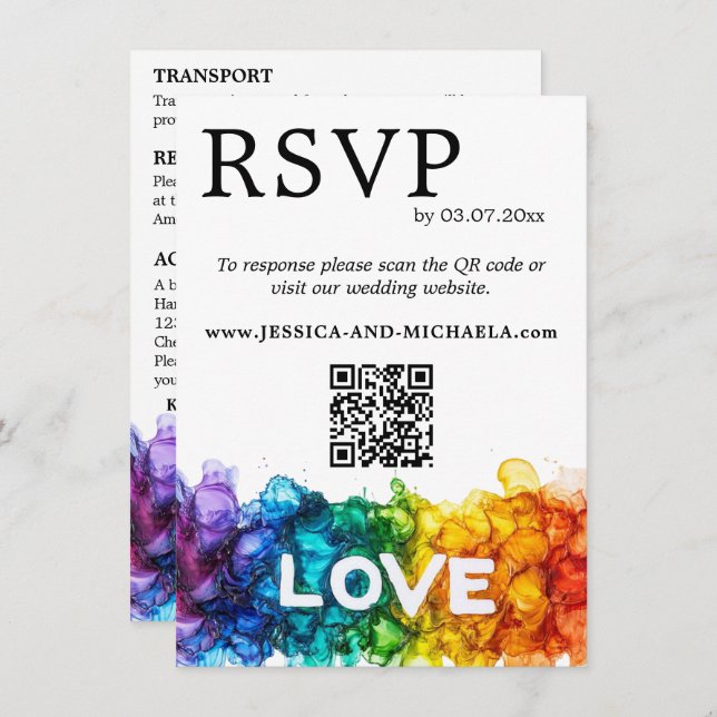 Tarjeta De Recepción 🌈 RSVP+Detalla LGBTQ Pintada Con Amor (Anverso / Reverso)