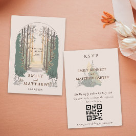 Tarjeta De Recepción RSVP en línea Código QR Simple Elegante bosque rús