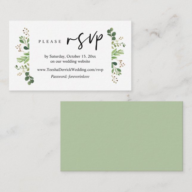 Tarjeta De Recepción RSVP en línea, gabinete moderno de vegetación Mini (Anverso / Reverso)