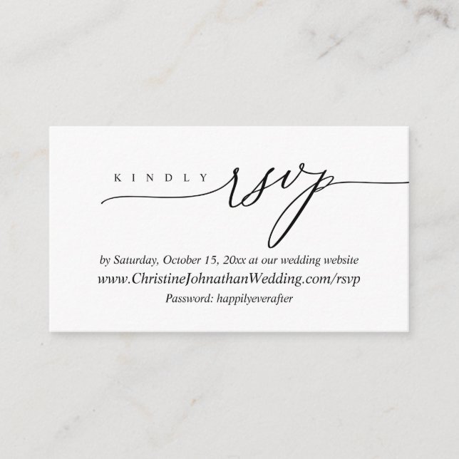 Tarjeta De Recepción RSVP en línea, guión moderno mínimo negro (Anverso)