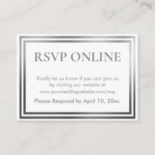 Tarjeta De Recepción RSVP en línea simple elegante plateado y blanco