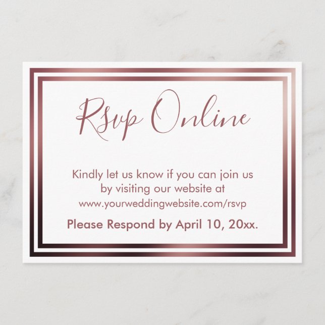 Tarjeta De Recepción RSVP en línea simple elegante Rosa de oro en blanc (Anverso)