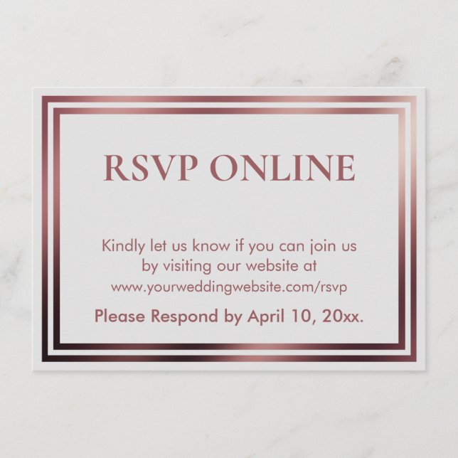 Tarjeta De Recepción RSVP en línea simple elegante Rosa de oro en gris (Anverso)