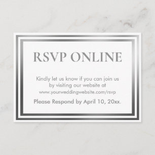 Tarjeta De Recepción RSVP en línea Simple Elegante Tono Plateado y Blan