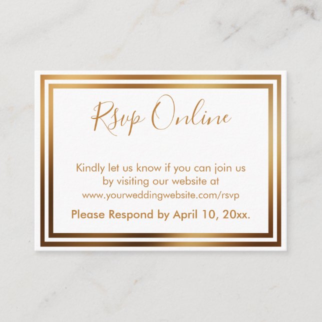Tarjeta De Recepción RSVP en línea simple y elegante oro y blanco (Anverso)