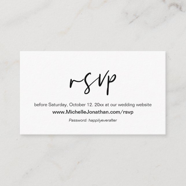 Tarjeta De Recepción RSVP en línea, sitio web Boda, contraseña, recorda (Anverso)